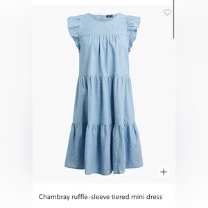 NWT J. Crew Factory Chambray ruffle-sleeve tiered mini dress, 6